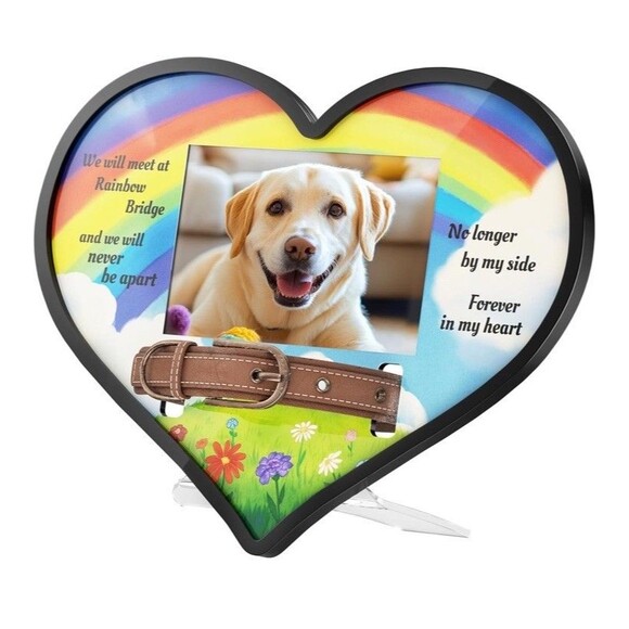 Pet Owners Memorial Heart Shaped Rainbow Bridge Pet Picture Frame 4x6 Photo - Picture 1 of 7